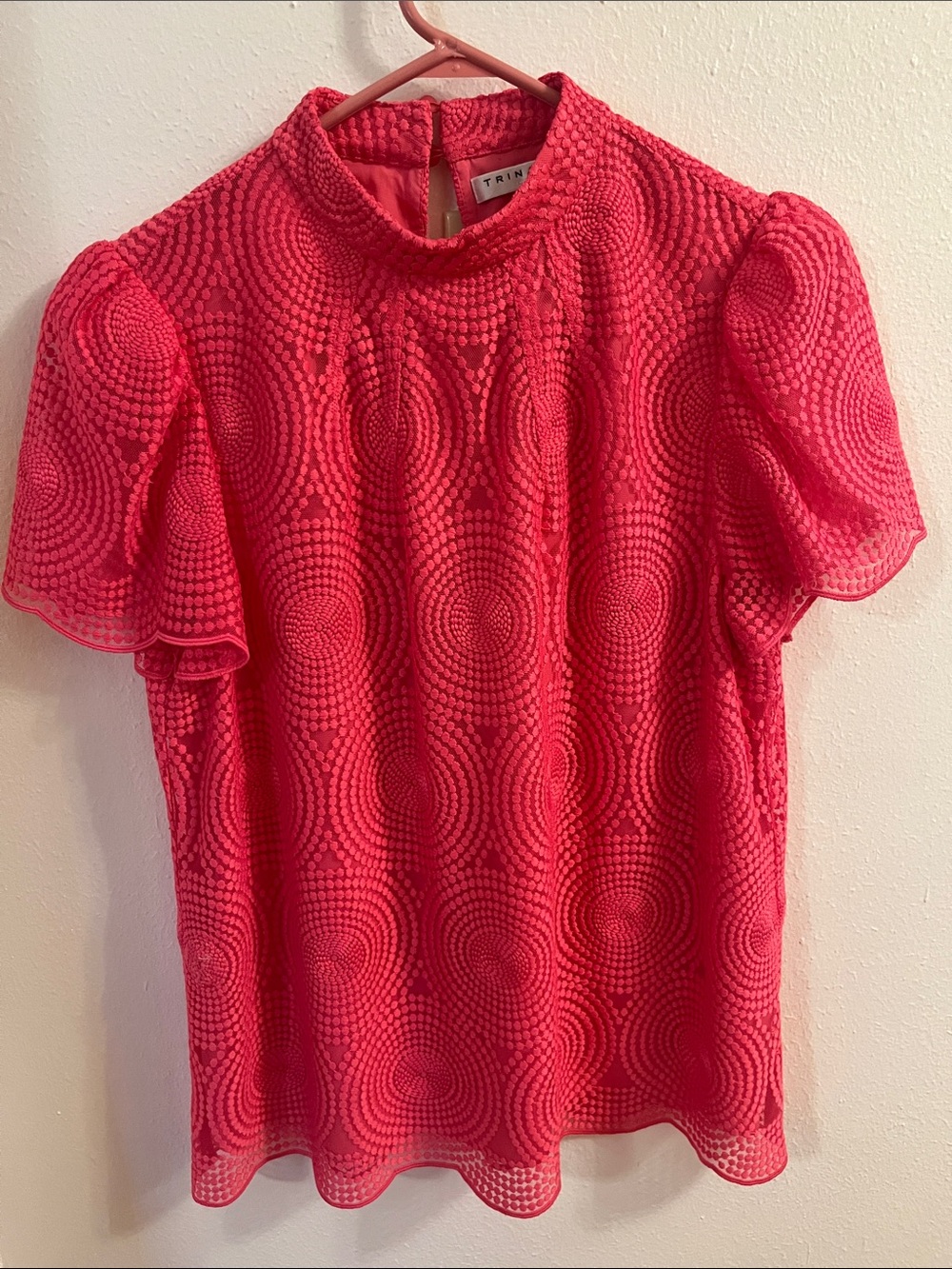 Trina Turk Hot Pink Circular Lace Flutter Sleeve Blouse